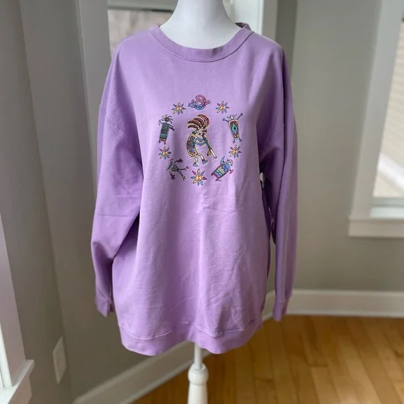 Vintage 90’s Purple Kokopelli Oversized Baggy Graphic Sweatshirt Sz XL - Picture 12 of 12